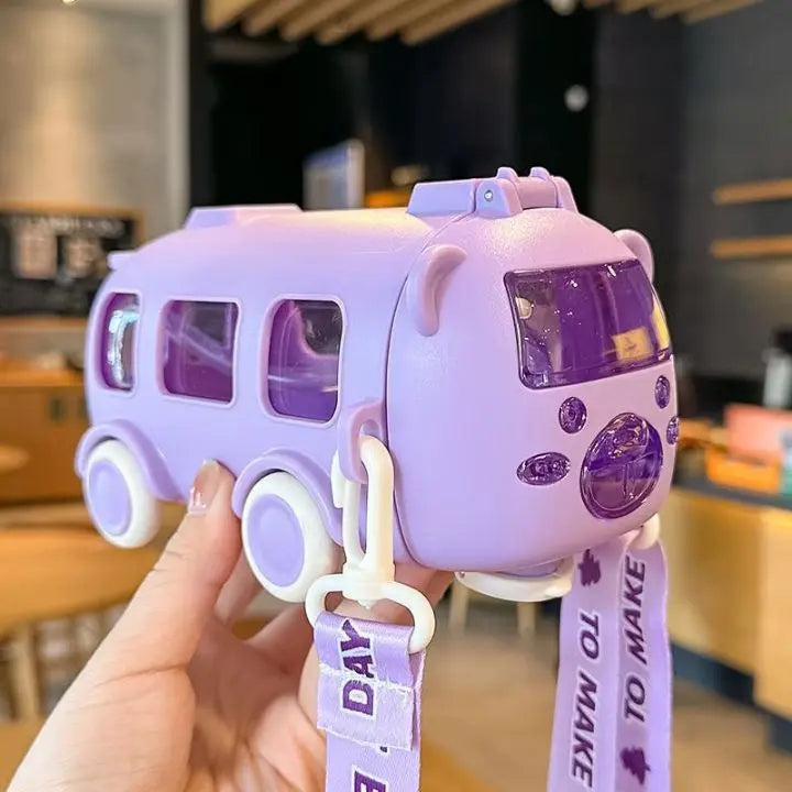 Borraccia a forma di autobus da 500 ml con cannuccia e tracolla