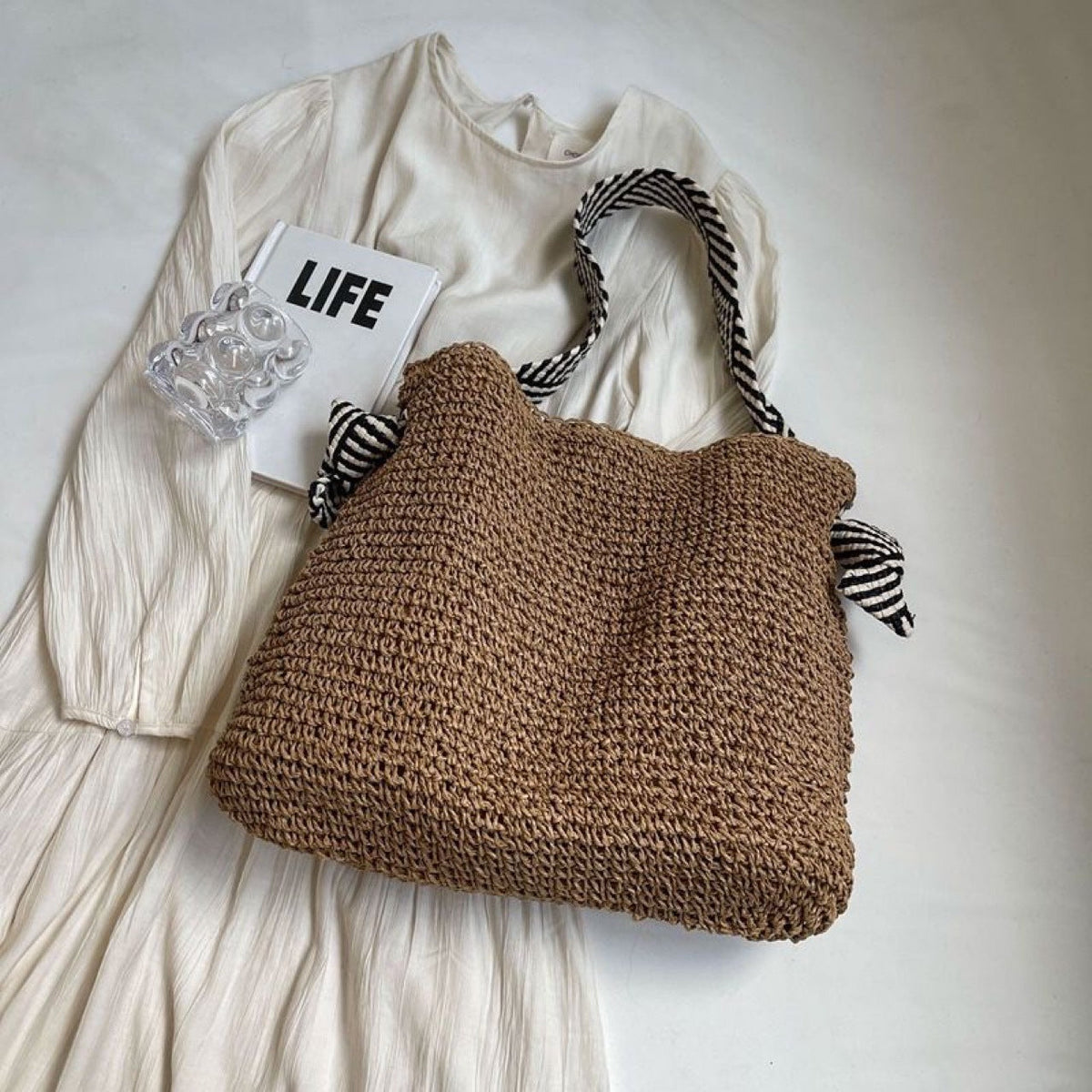 Borsa a mano con tracolle a righe