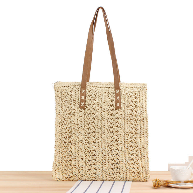 Borsa a spalla da spiaggia in materiale naturale intrecciato a mano