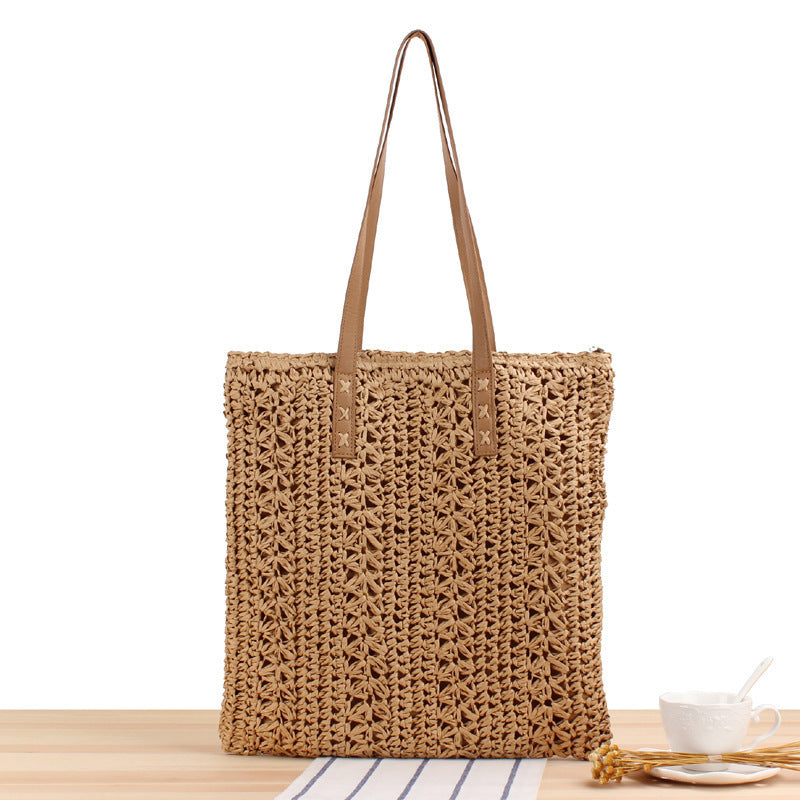 Borsa a spalla da spiaggia in materiale naturale intrecciato a mano