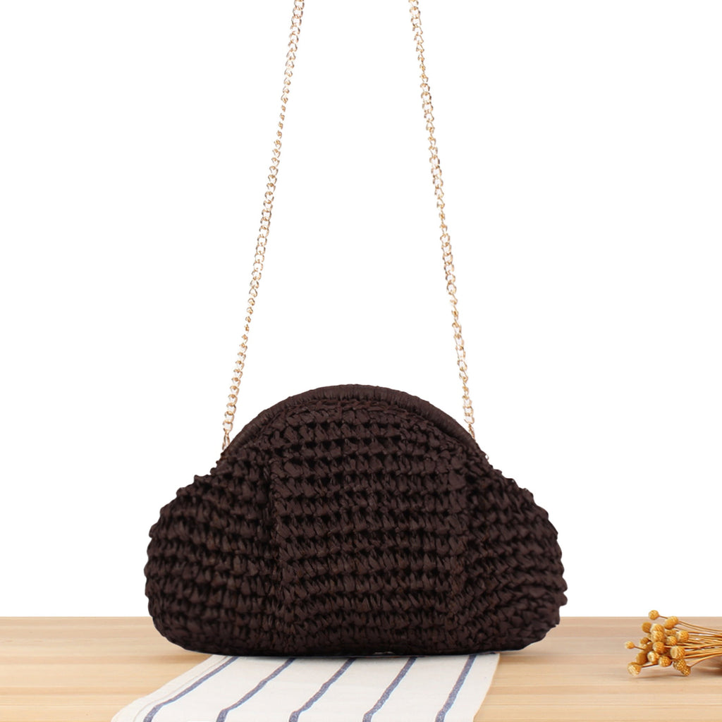 Borsa a spalla in fibre naturali intrecciate a mano con catena decorativa