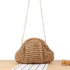 Borsa a spalla in fibre naturali intrecciate a mano con catena decorativa