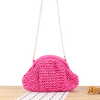 Borsa a spalla in fibre naturali intrecciate a mano con catena decorativa