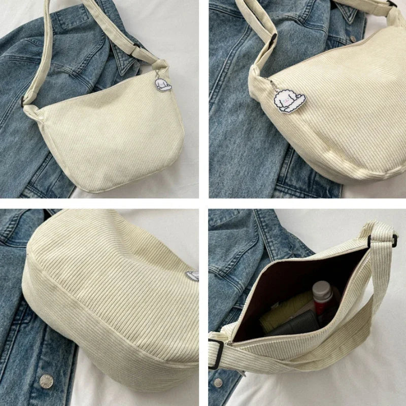 Borsa a tracolla in velluto a coste per donna