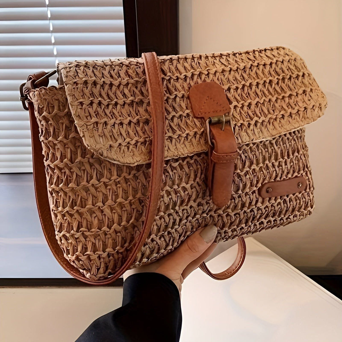 Borsa Annalise – Borsa a spalla in paglia intrecciata stile vintage per l'estate