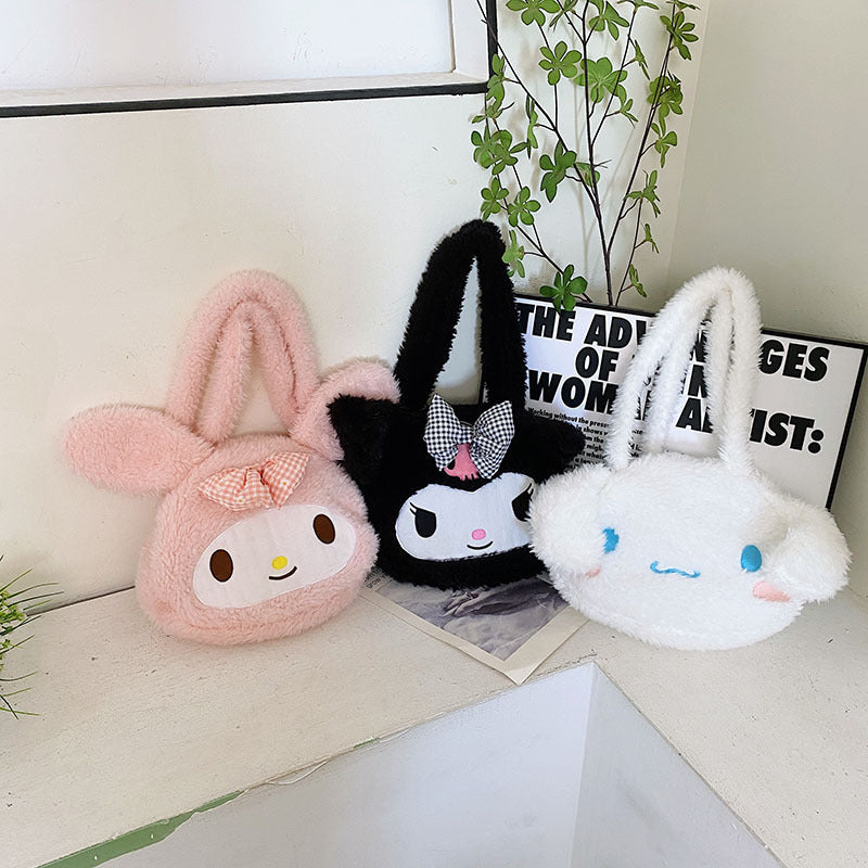 Borsa peluche con orecchie applicate