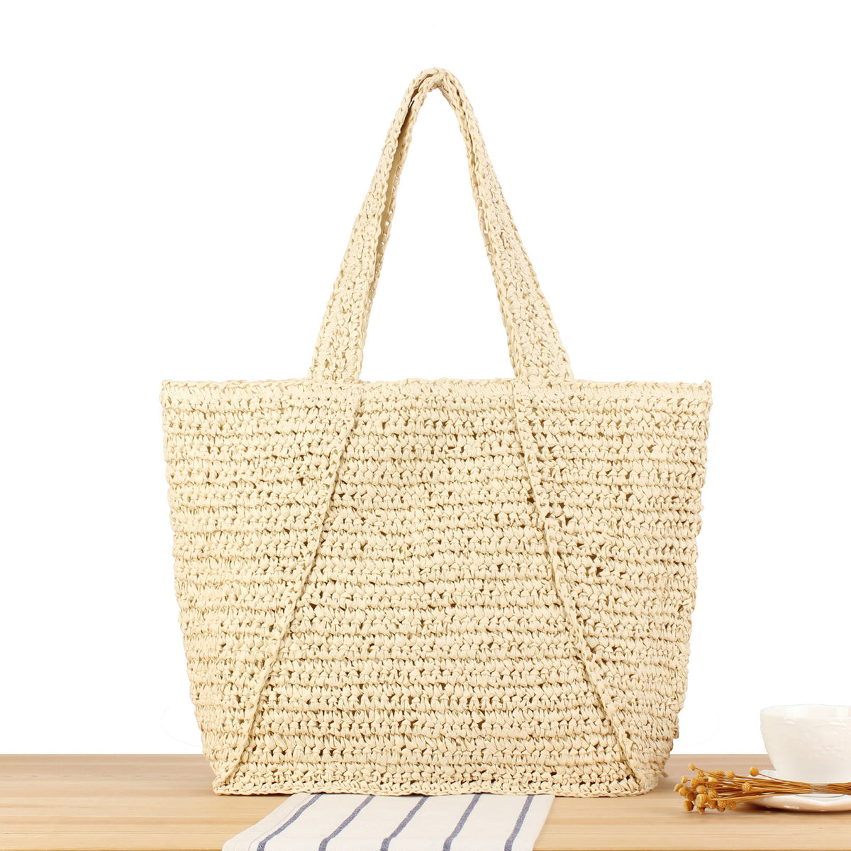 Borsa tote capiente in materiale naturale fatto a mano