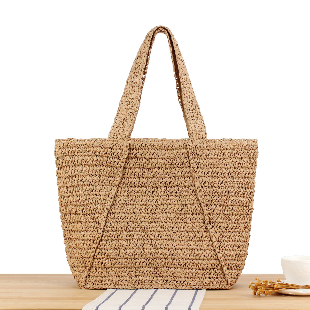 Borsa tote capiente in materiale naturale fatto a mano