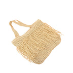 Borsa tote in paglia intrecciata a mano con frange