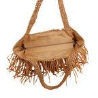Borsa tote in paglia intrecciata a mano con frange