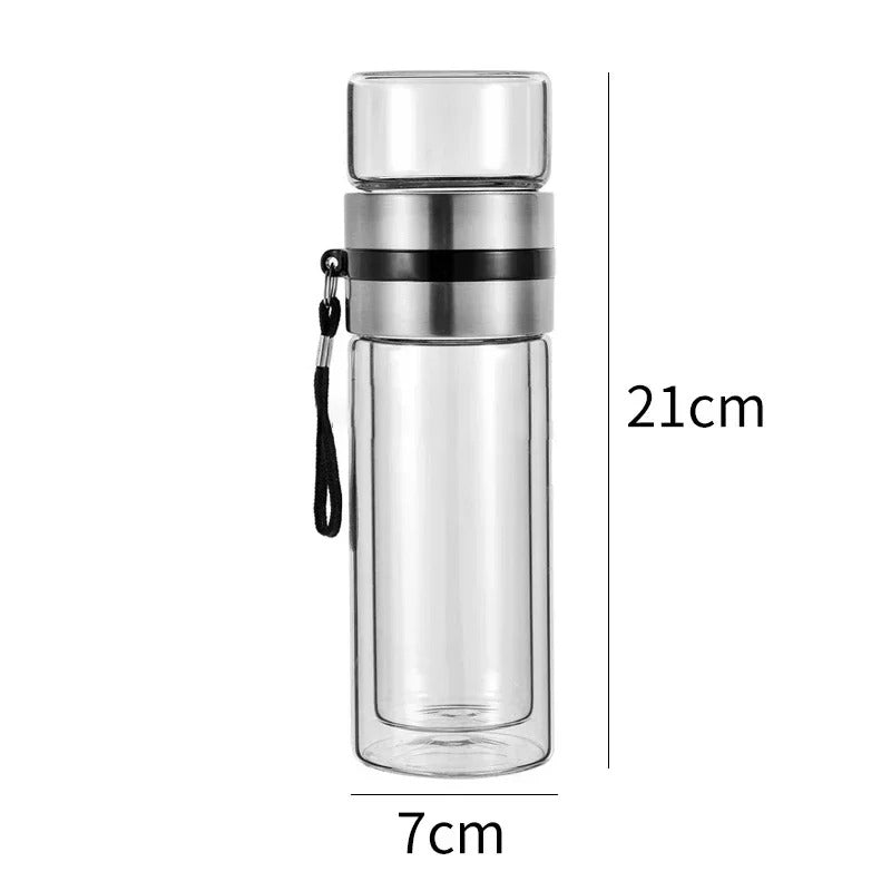 Bottiglia termica con infusore per tè – Vetro e legno – Doppia parete – 500 ml – ClearTherm