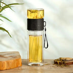 Bottiglia termica con infusore per tè – Vetro e legno – Doppia parete – 500 ml – ClearTherm