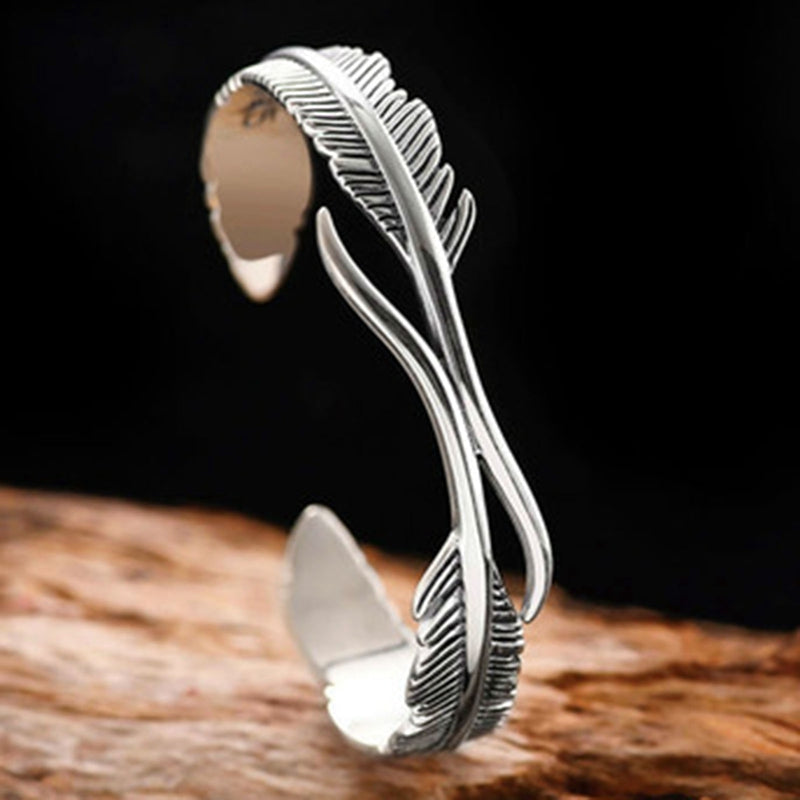 Bracciale regolabile con piume argentate