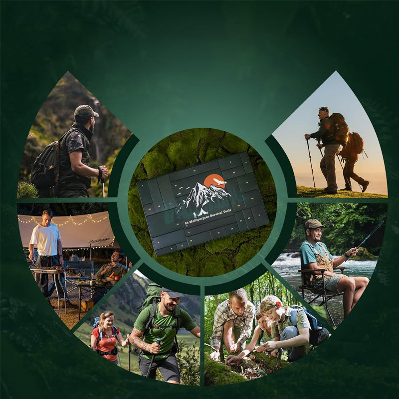 Calendario dell'Avvento 24 giorni attrezzi sopravvivenza outdoor campeggio uomo