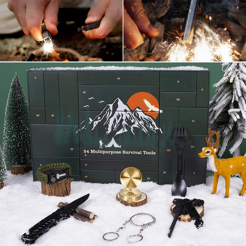 Calendario dell'Avvento 24 giorni attrezzi sopravvivenza outdoor campeggio uomo