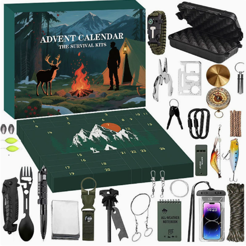 Calendario dell'Avvento 24 giorni attrezzi sopravvivenza outdoor campeggio uomo