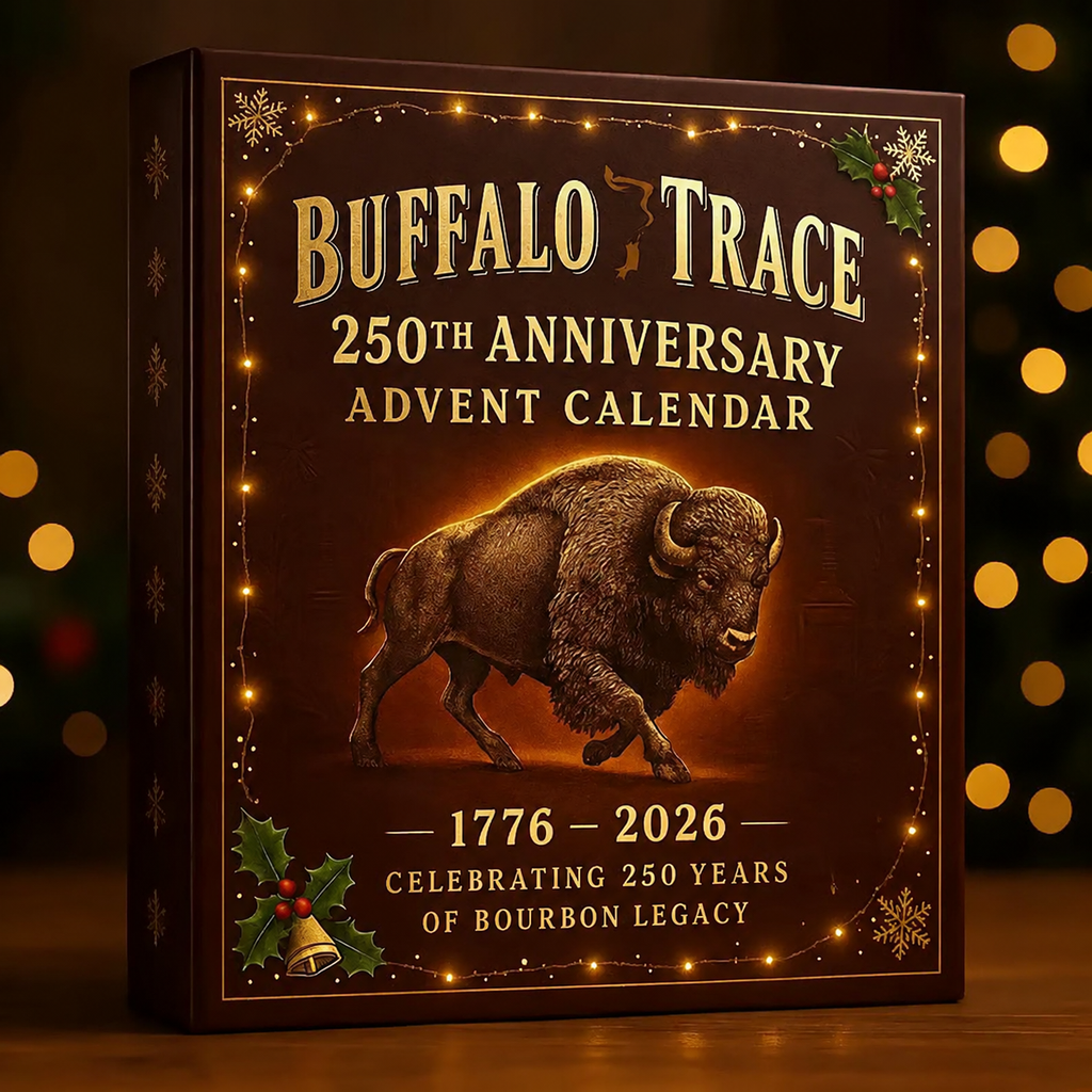Calendario dell'avvento whisky bourbon con ornamenti conto alla rovescia
