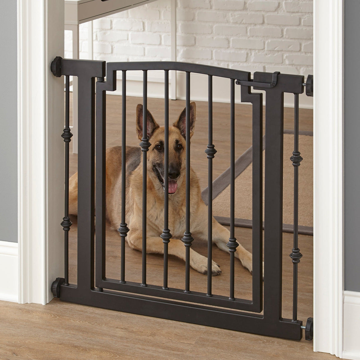 Cancelletto per cani Emperor Rings in ferro battuto con porta (72–156 cm extra largo) ornamentale, robusto, per interni,