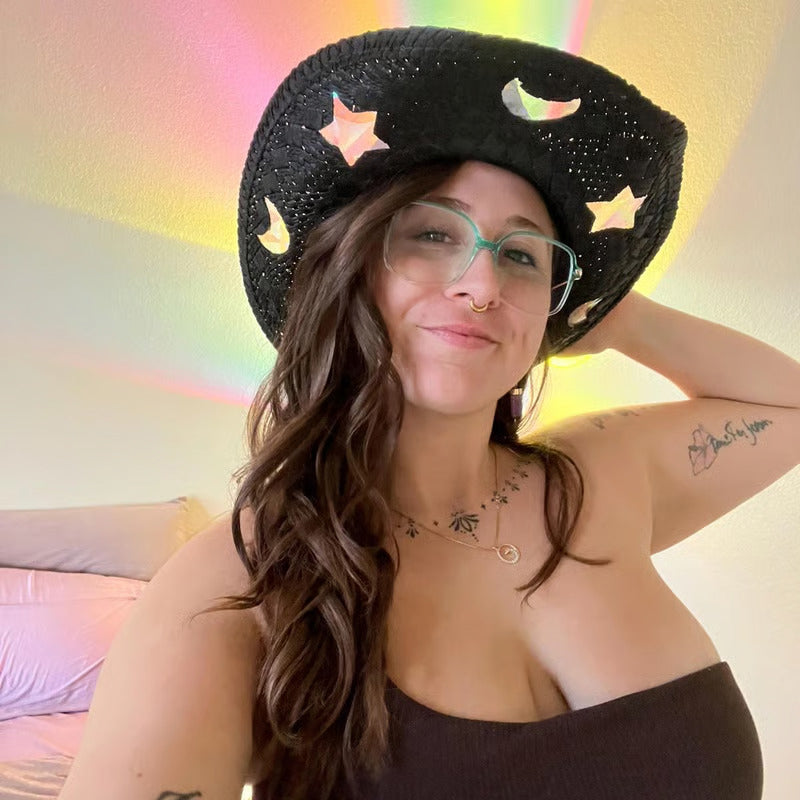 Cappello cowgirl in paglia con prismi arcobaleno