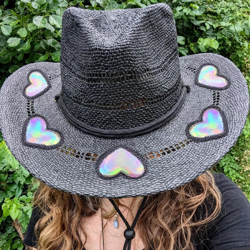 Cappello cowgirl in paglia con prismi arcobaleno