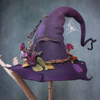 Cappello da strega in feltro di lana merino fatto a mano — costume di Halloween regolabile per adulti