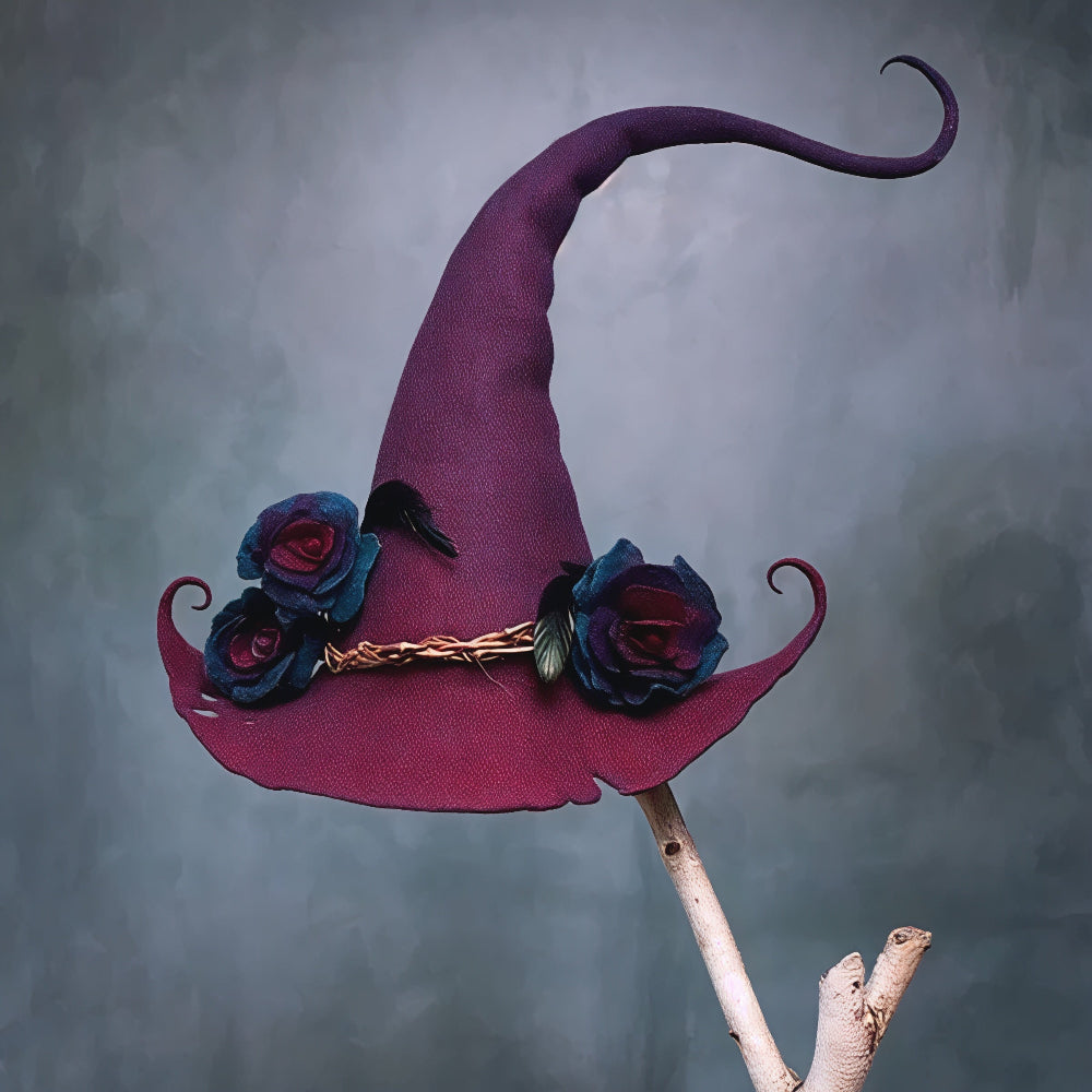 Cappello da strega in feltro di lana merino fatto a mano — costume di Halloween regolabile per adulti
