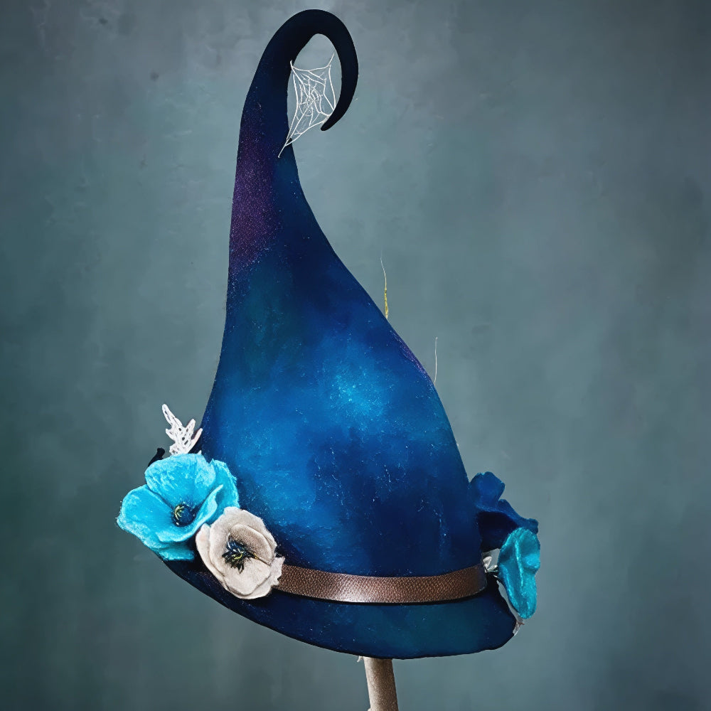 Cappello da strega in feltro di lana merino fatto a mano — costume di Halloween regolabile per adulti