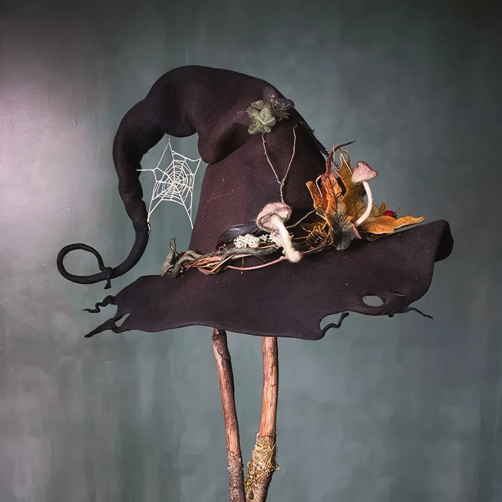Cappello da strega in feltro di lana merino fatto a mano — costume di Halloween regolabile per adulti