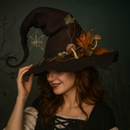 Cappello da strega in feltro di lana merino fatto a mano — costume di Halloween regolabile per adulti