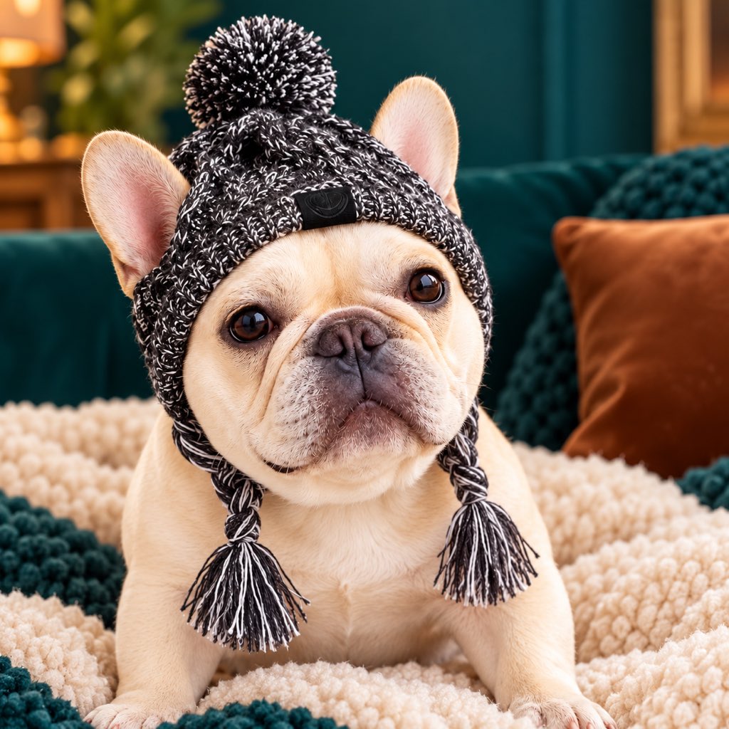 Cappello invernale a maglia per Bulldog francese e Carlino con aperture per le orecchie