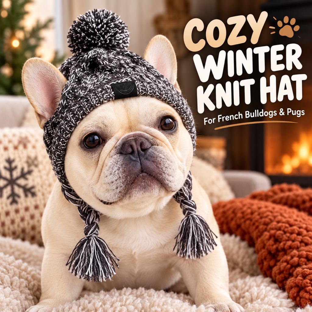 Cappello invernale a maglia per Bulldog francese e Carlino con aperture per le orecchie