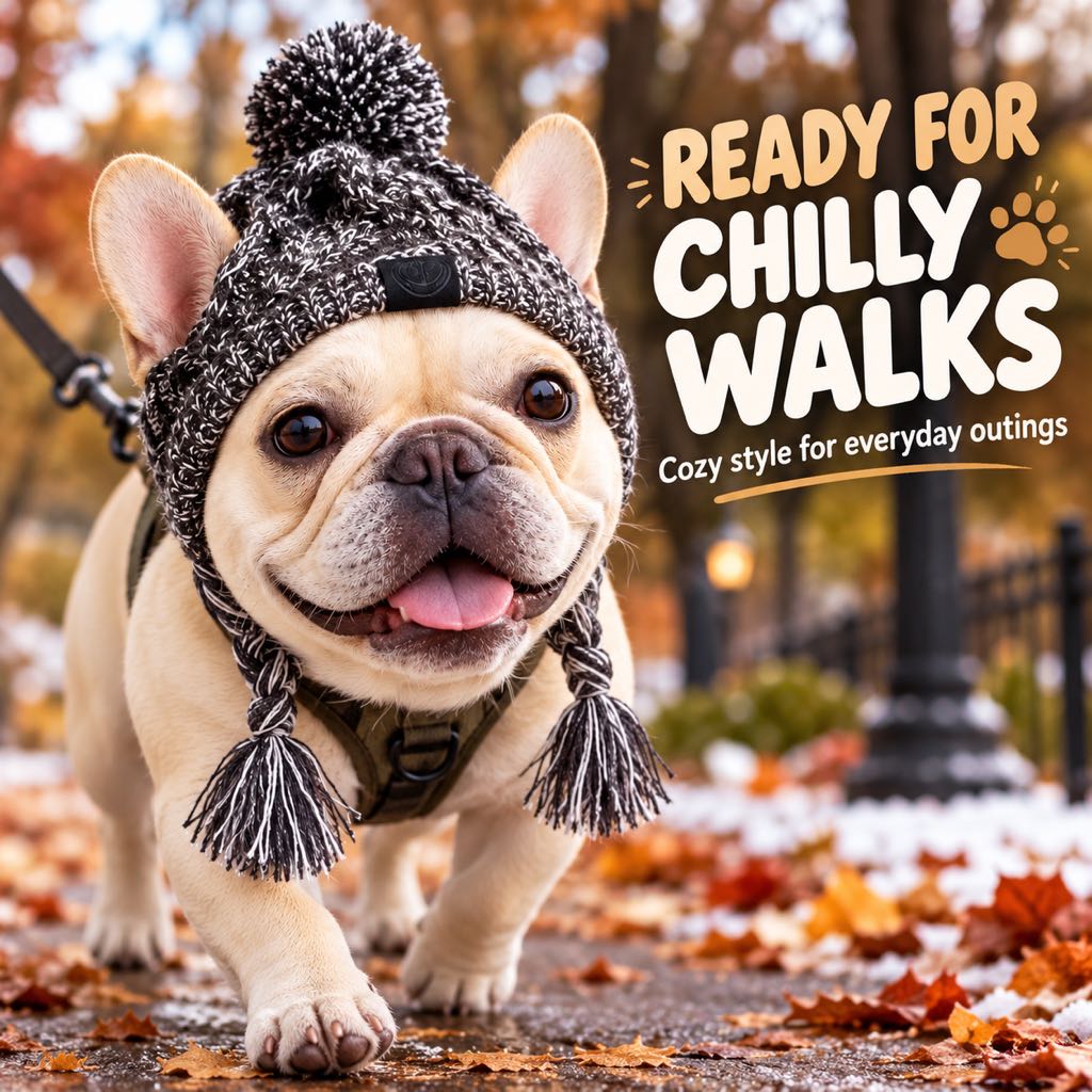 Cappello invernale a maglia per Bulldog francese e Carlino con aperture per le orecchie