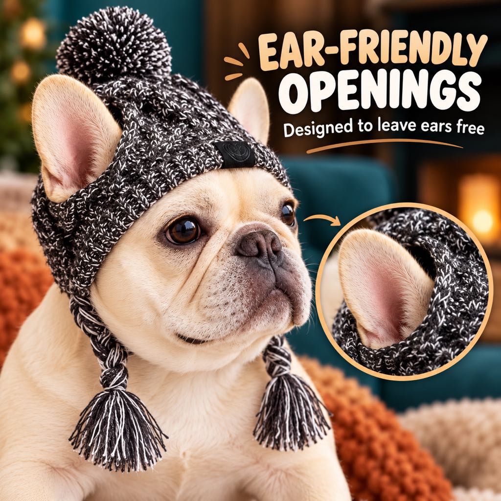 Cappello invernale a maglia per Bulldog francese e Carlino con aperture per le orecchie