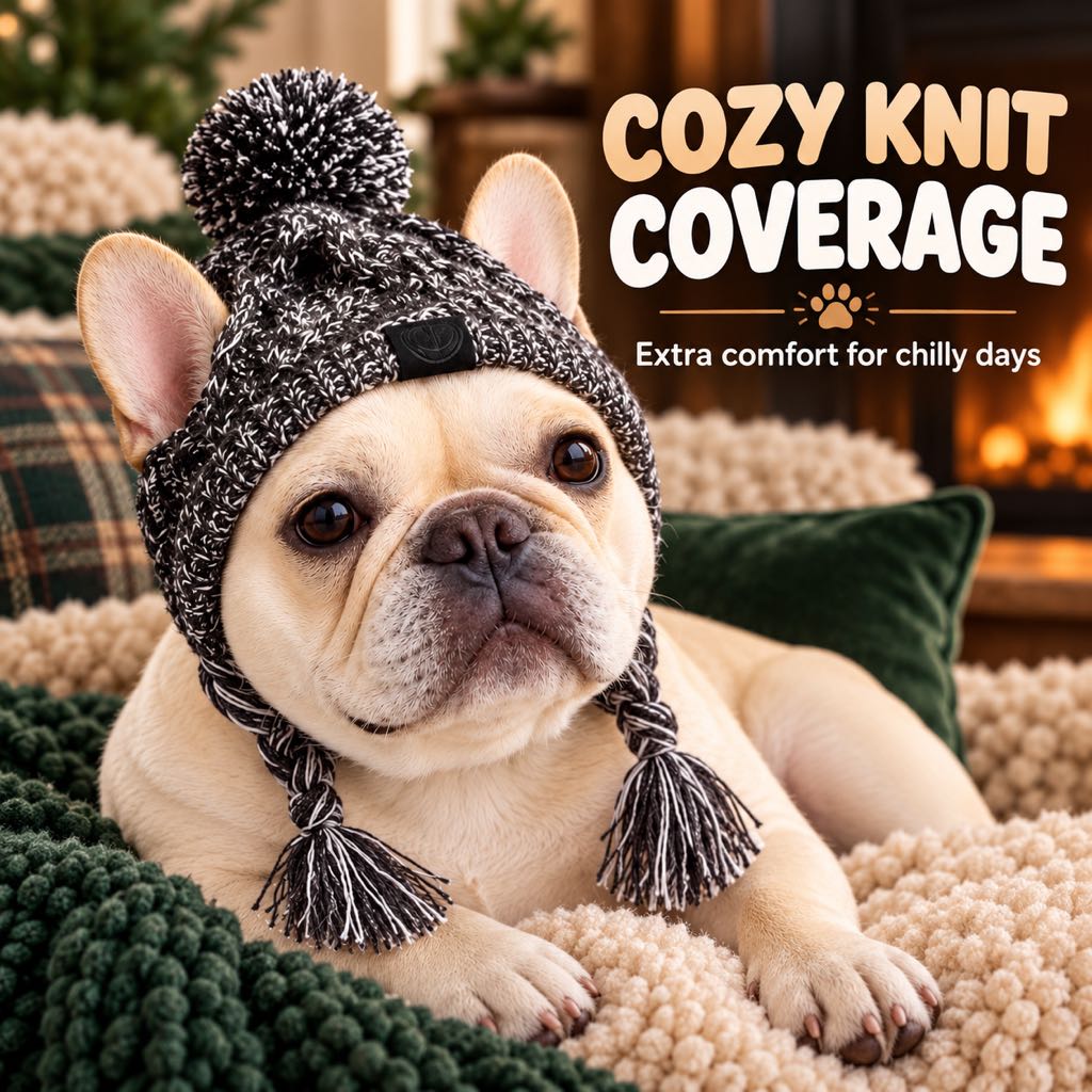 Cappello invernale a maglia per Bulldog francese e Carlino con aperture per le orecchie