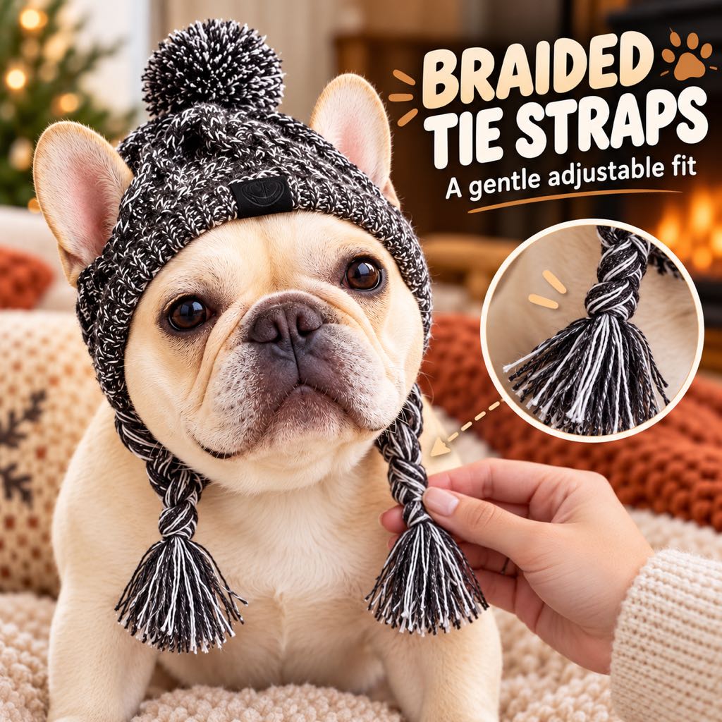 Cappello invernale a maglia per Bulldog francese e Carlino con aperture per le orecchie