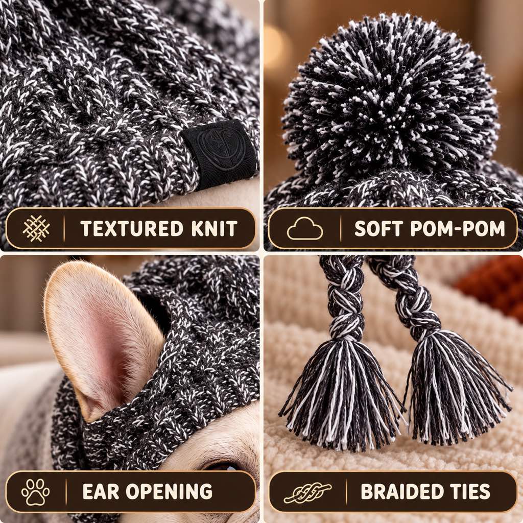 Cappello invernale a maglia per Bulldog francese e Carlino con aperture per le orecchie