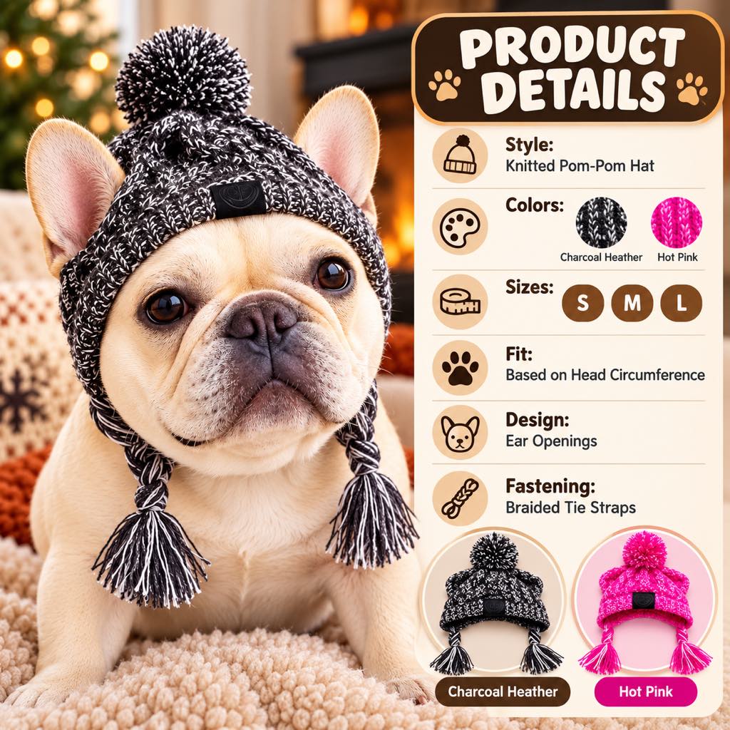 Cappello invernale a maglia per Bulldog francese e Carlino con aperture per le orecchie