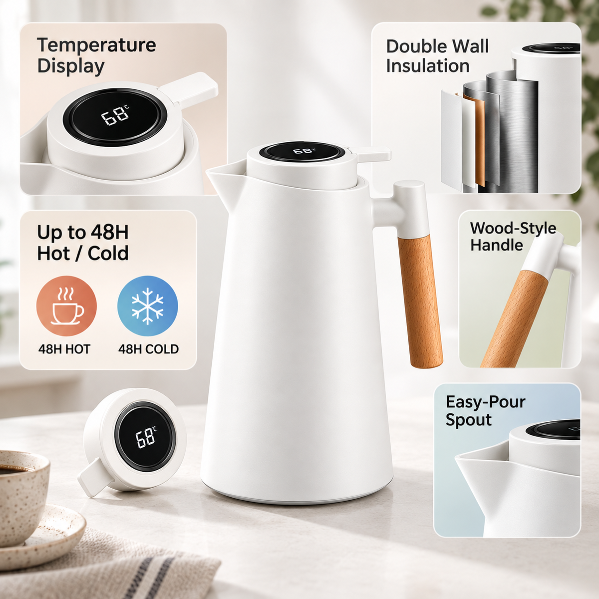 Caraffa termica con display temperatura e isolamento a doppia parete