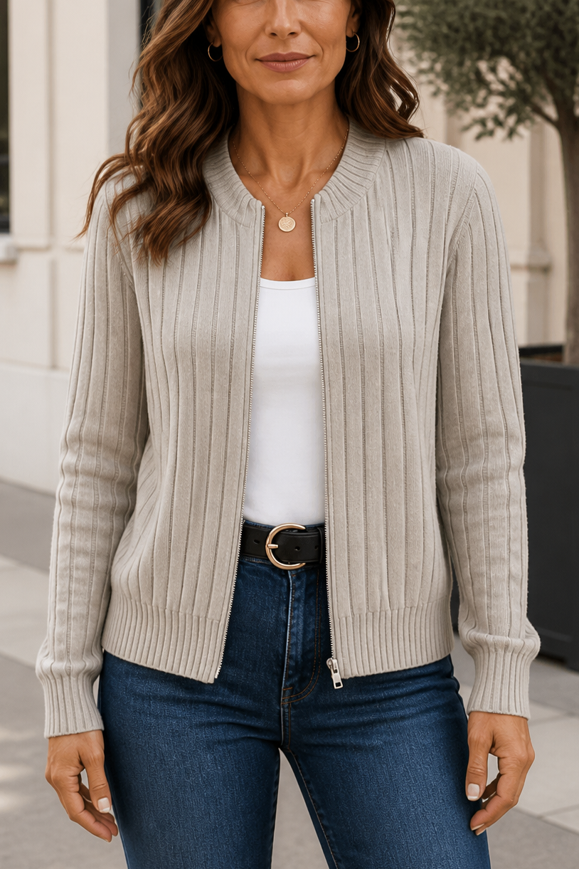 Cardigan a coste con zip frontale