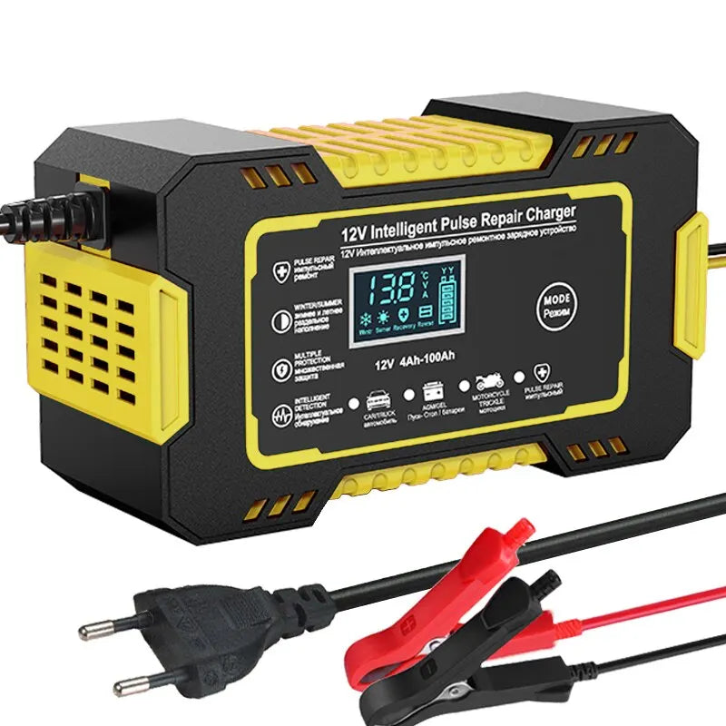Caricabatterie intelligente 12V 6A con riparazione a impulsi e display LCD per batterie auto e moto