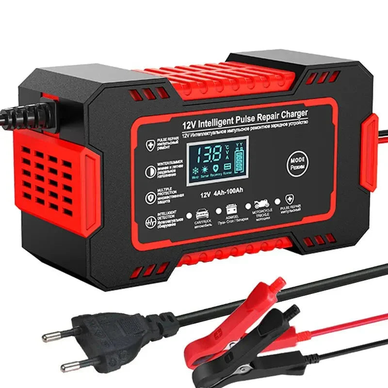 Caricabatterie intelligente 12V 6A con riparazione a impulsi e display LCD per batterie auto e moto