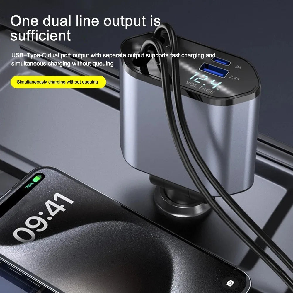 Caricatore auto pieghevole con USB-C e USB-A – ricarica rapida 120 W