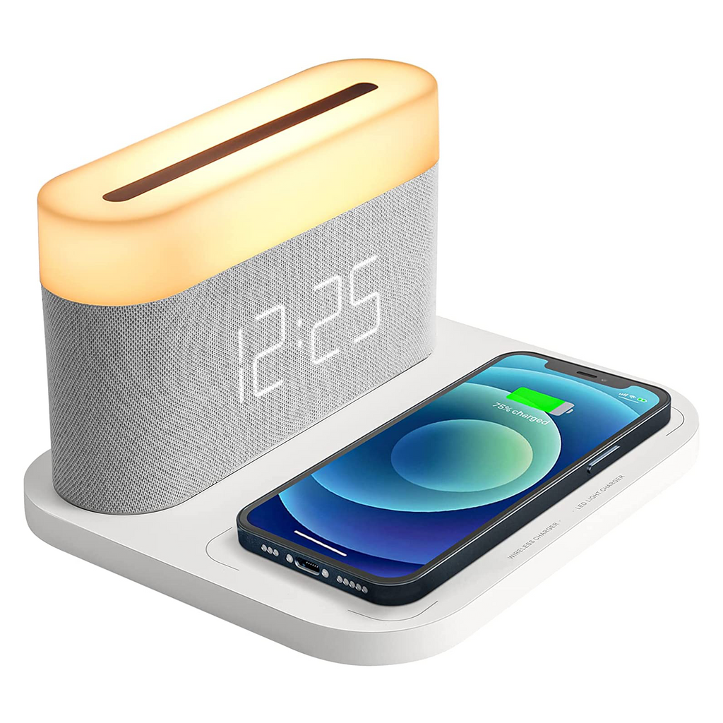 Caricatore wireless 3 in 1 con lampada LED e sveglia digitale