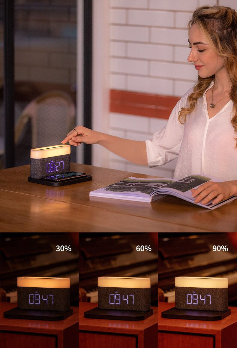 Caricatore wireless 3 in 1 con lampada LED e sveglia digitale