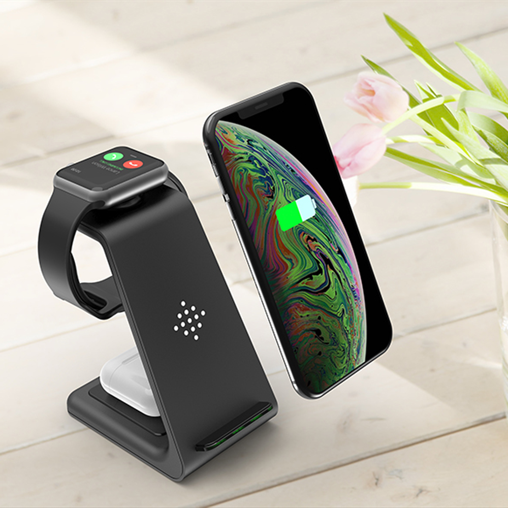 Caricatore wireless 3 in 1 per smartphone, smartwatch e auricolari