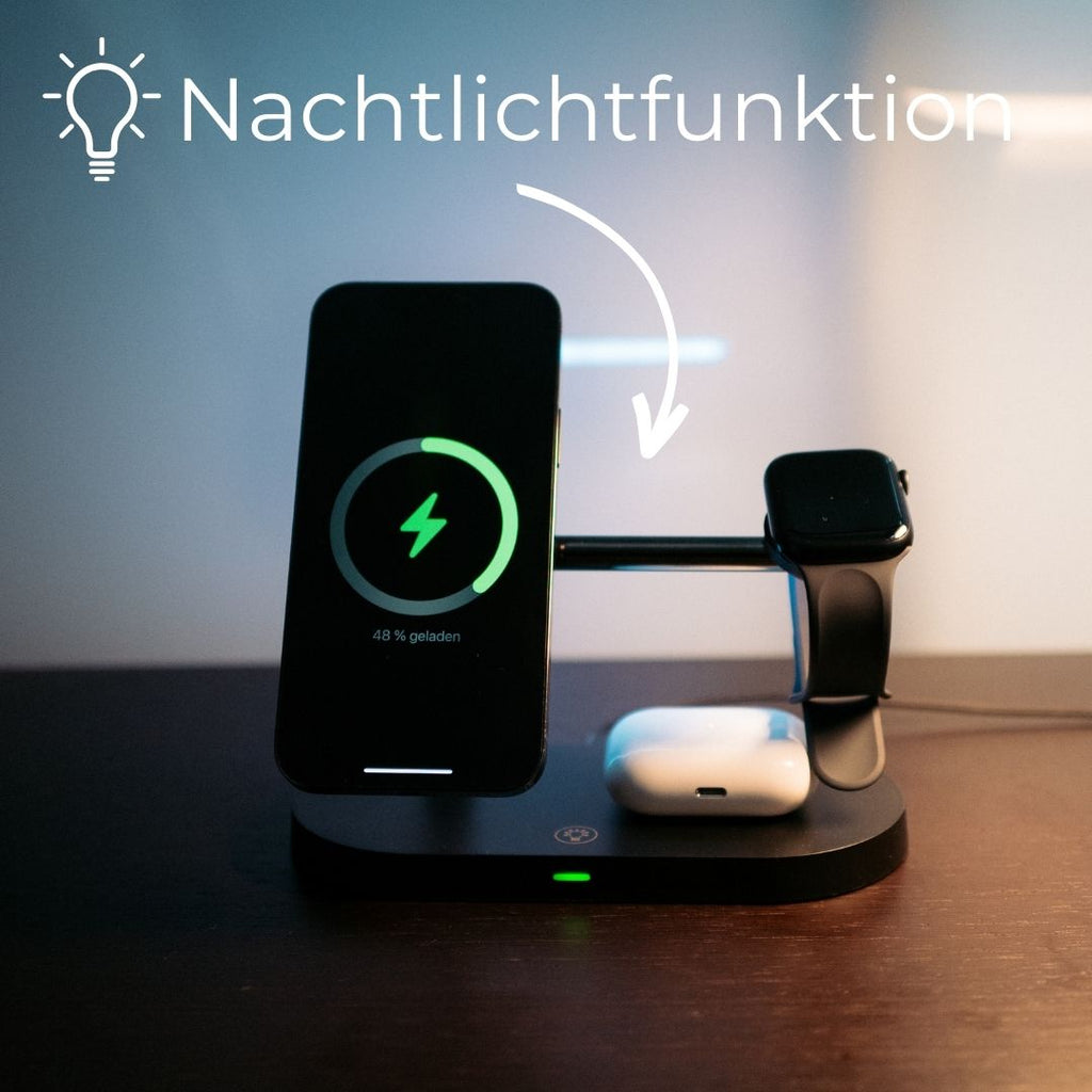 Caricatore wireless 3 in 1 per smartphone, smartwatch e auricolari – Stazione di ricarica rapida dal design moderno