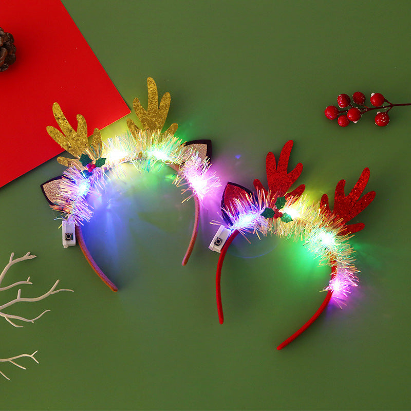 Cerchietto natalizio luminoso con luci LED – albero, fiocco di neve, corna di renna