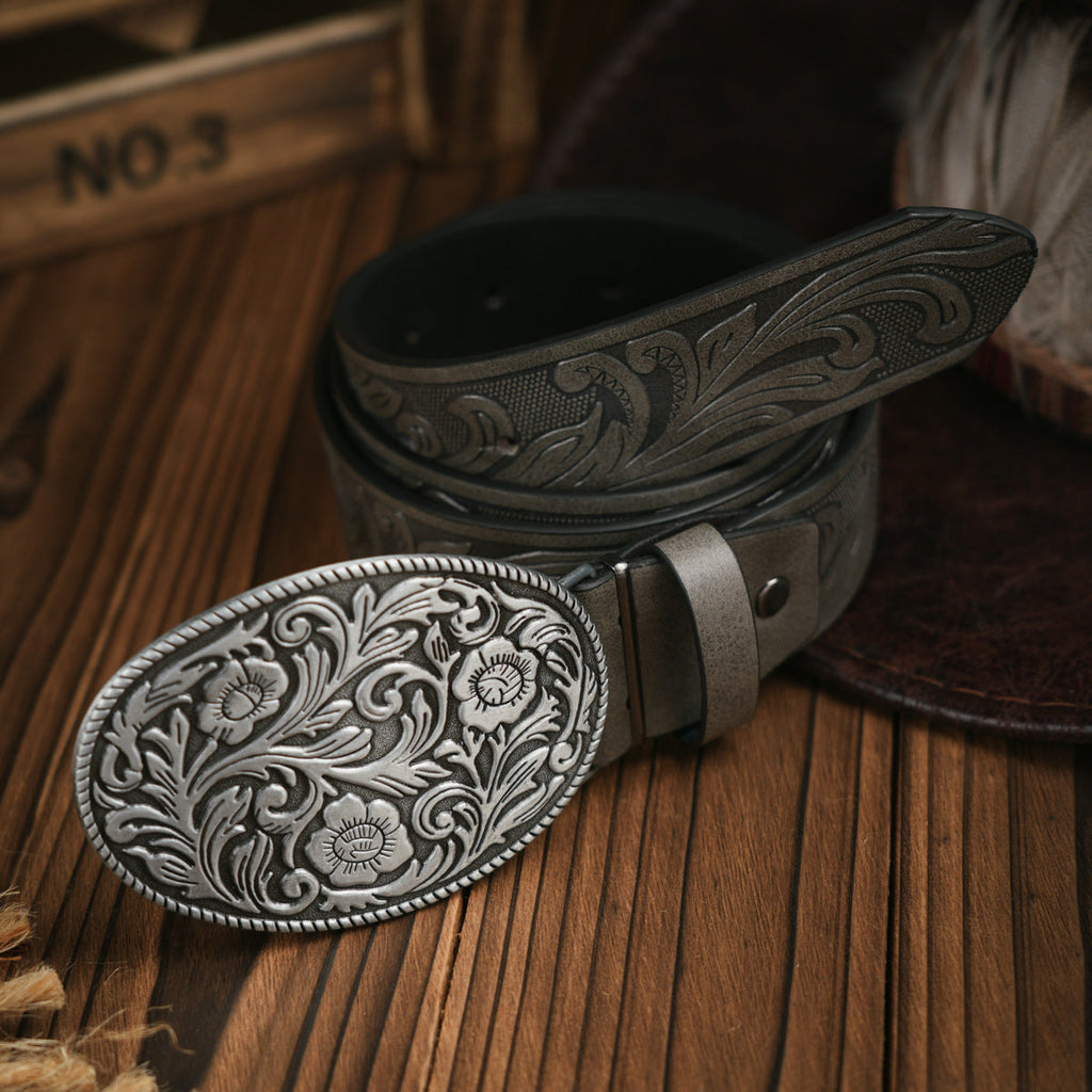 Cintura da uomo stile western in pelle vegana con fibbia in metallo