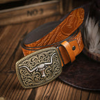 Cintura da uomo stile western in pelle vegana con fibbia in metallo