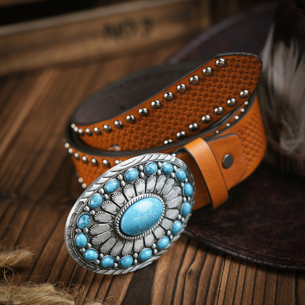 Cintura da uomo stile western in pelle vegana con fibbia in metallo